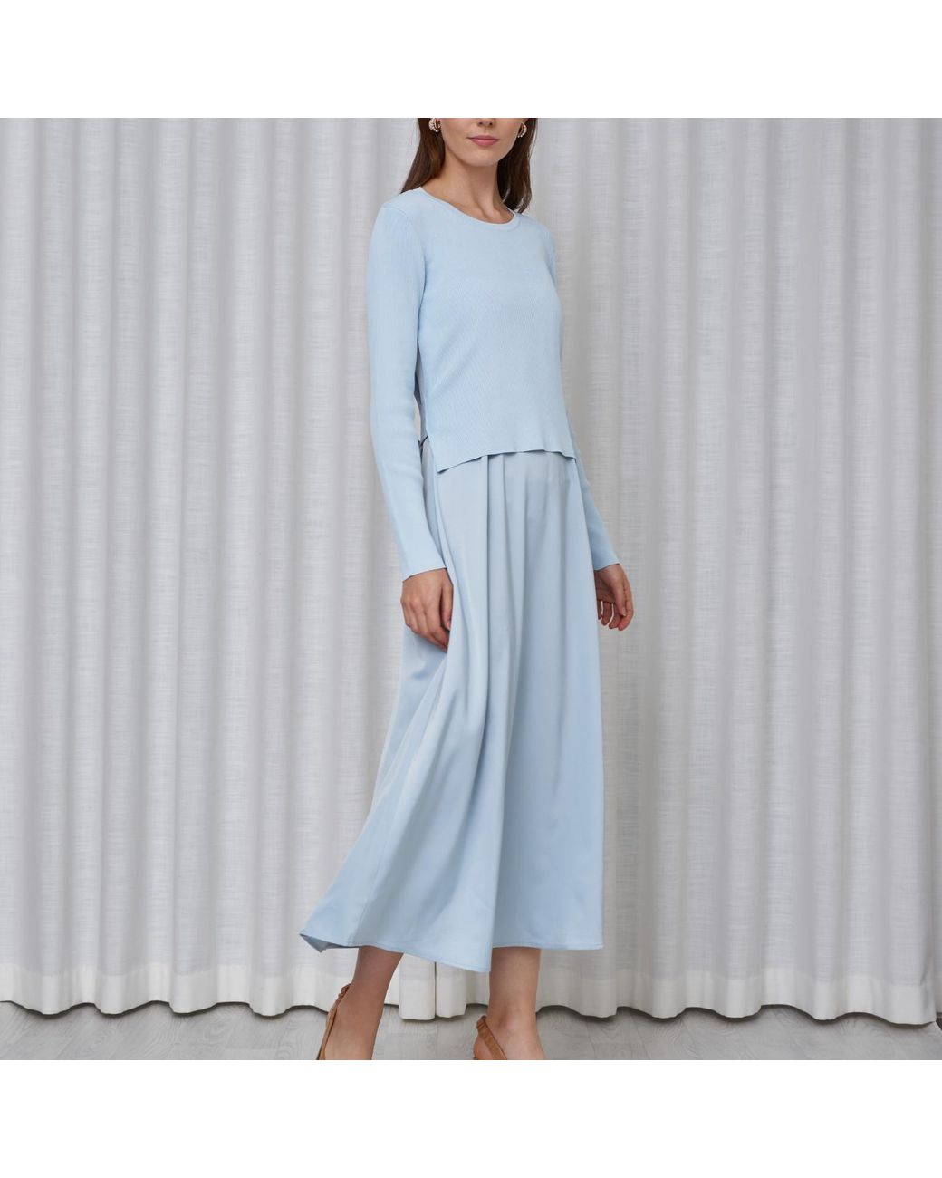 Roch Perel Blue Satin Aline Slip Dress