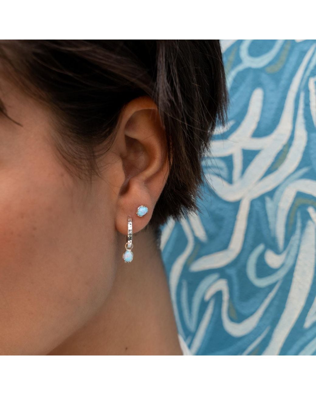 Dower & Hall Blue Hammered Opal Array Hoops