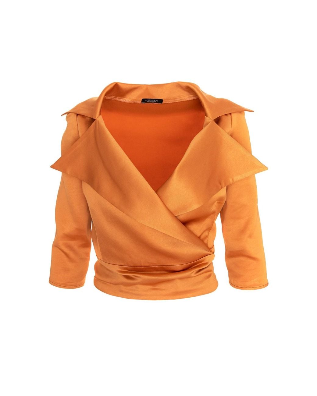 AVENUE No.29 Orange Satin Lapel Wrap Blouse With Bow