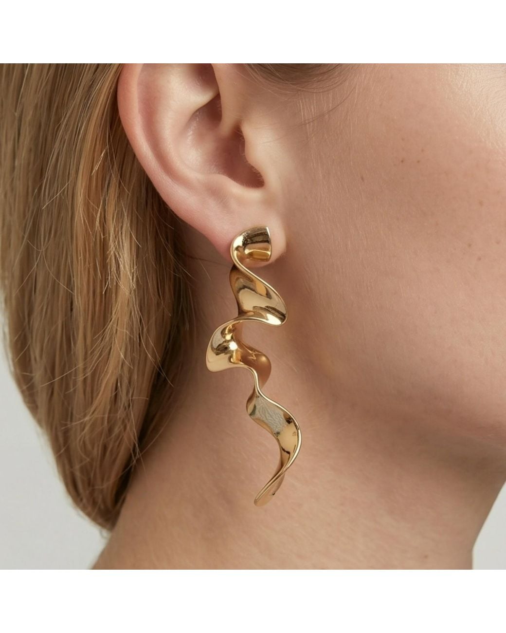 Uchi and Soto Metallic Nami Long Wave Earrings