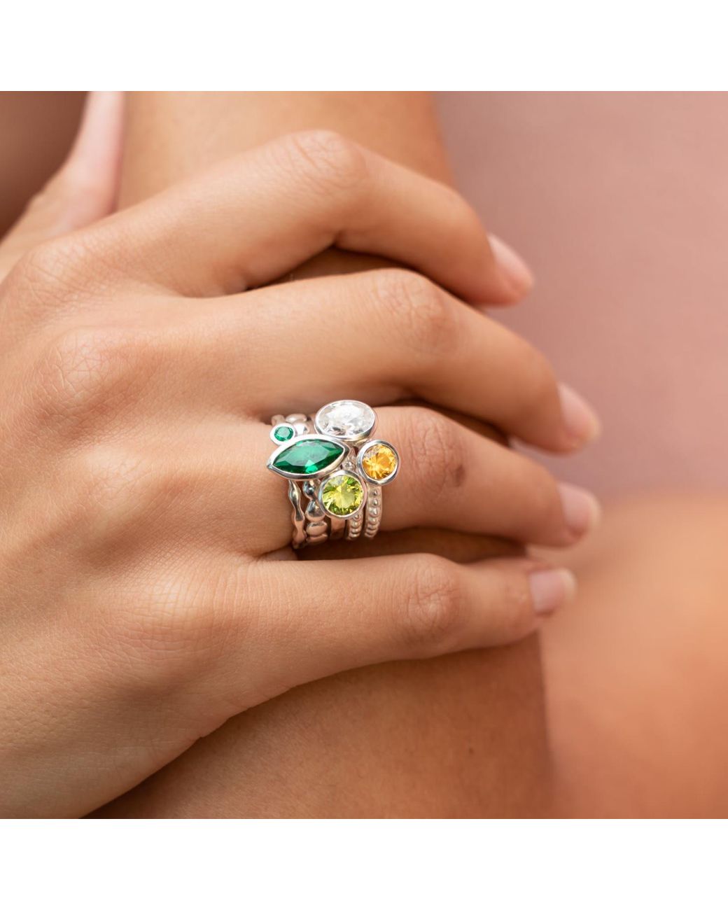 Dower & Hall Green Envy Twinkle Stacking Rings Set