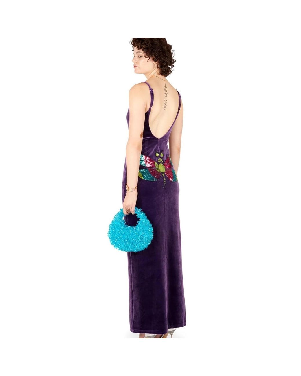 Marteya Purple Leto Maxi Sequin & Beaded Velvet Dress
