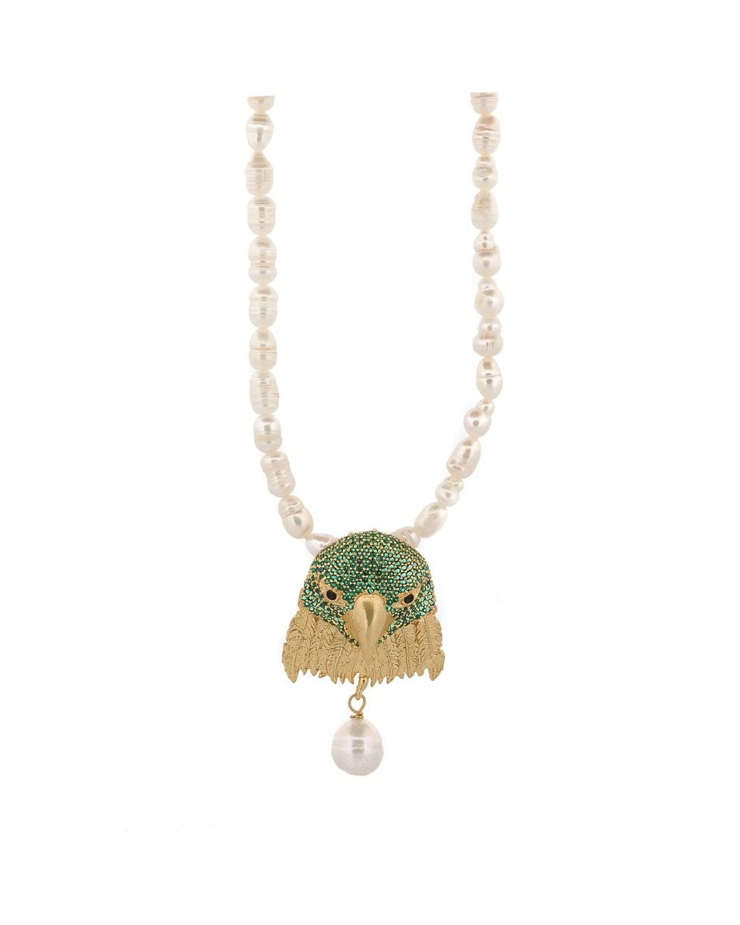 Ebru Jewelry Metallic Majestic Emerald Eagle Pearl Necklace