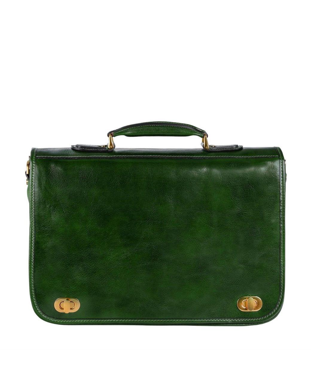 Time Resistance Green Leather Briefcase Laptop Bag for men