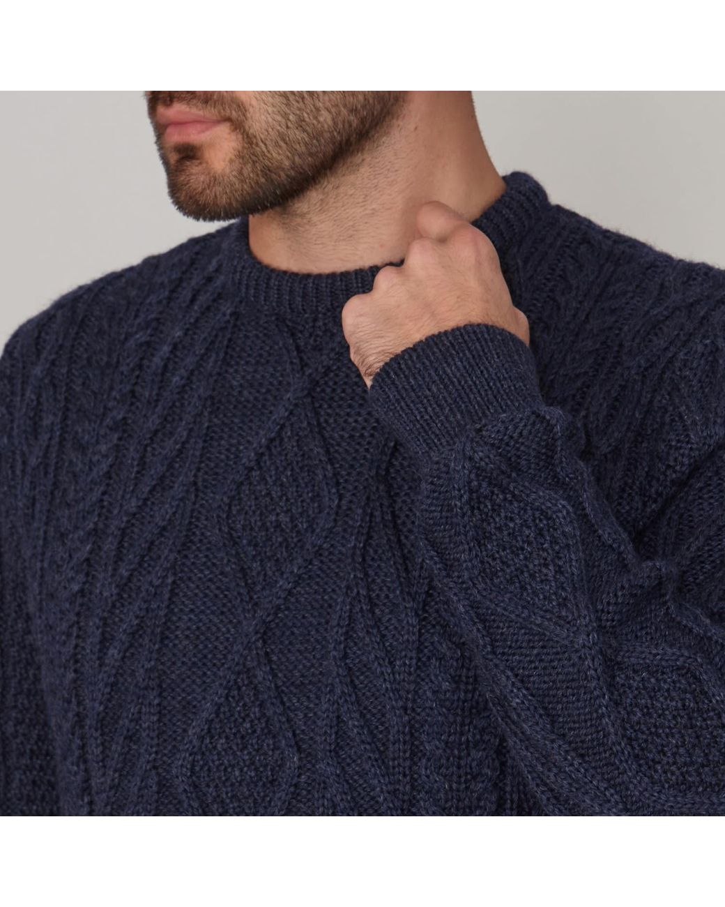 Paul James Knitwear Blue Chunky Merino Wool Cameron Cable Jumper for men