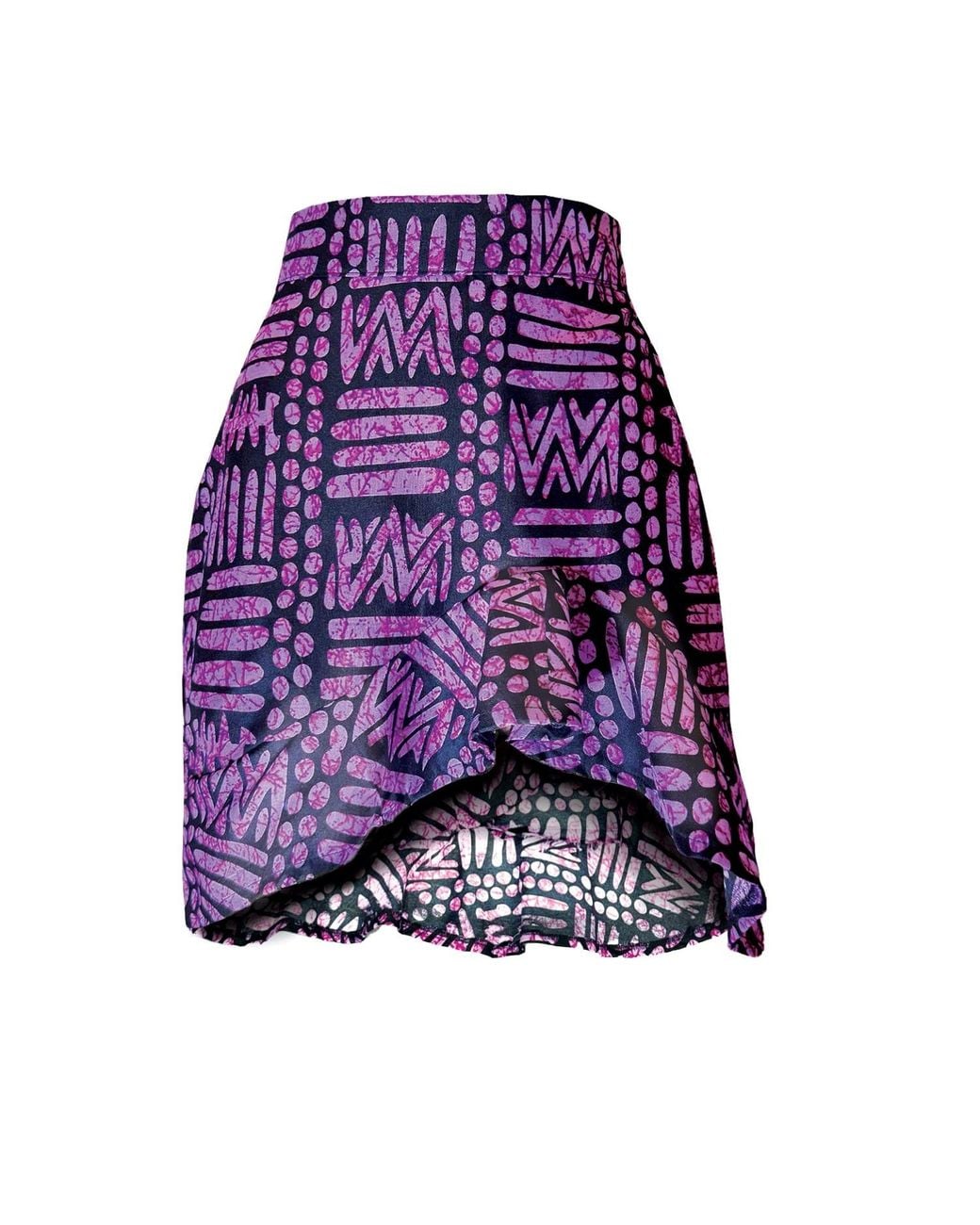Chuks Collins Purple Ajah New Collection Drop-Batik Cascading Mini Skirt