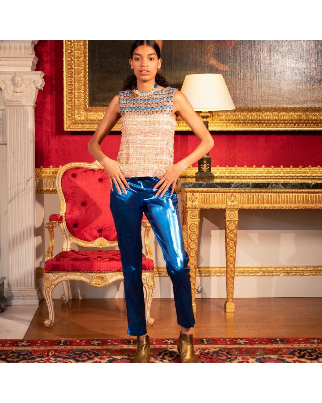 RUE AGTHONIS Blue Bebe Paille Top