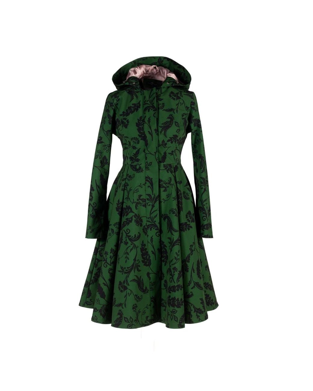 RainSisters Dark Green Hooded Waterproof Coat For Women: Forest Flower
