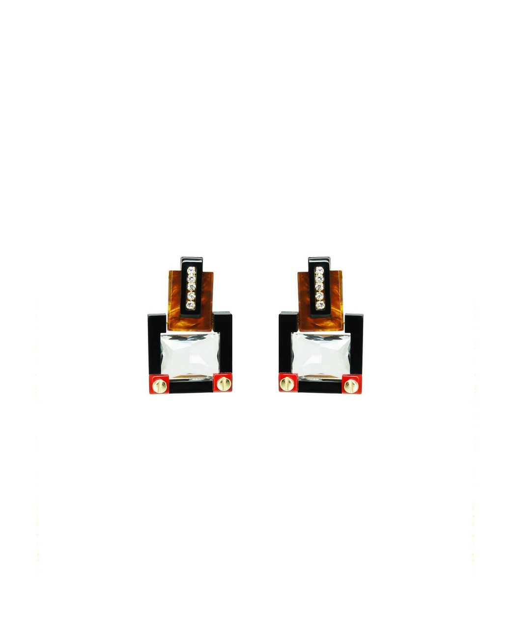 Gissa Bicalho Brown Handmade Acrylic Earring M Deco Rectangular Cut Stone Caramel Granite