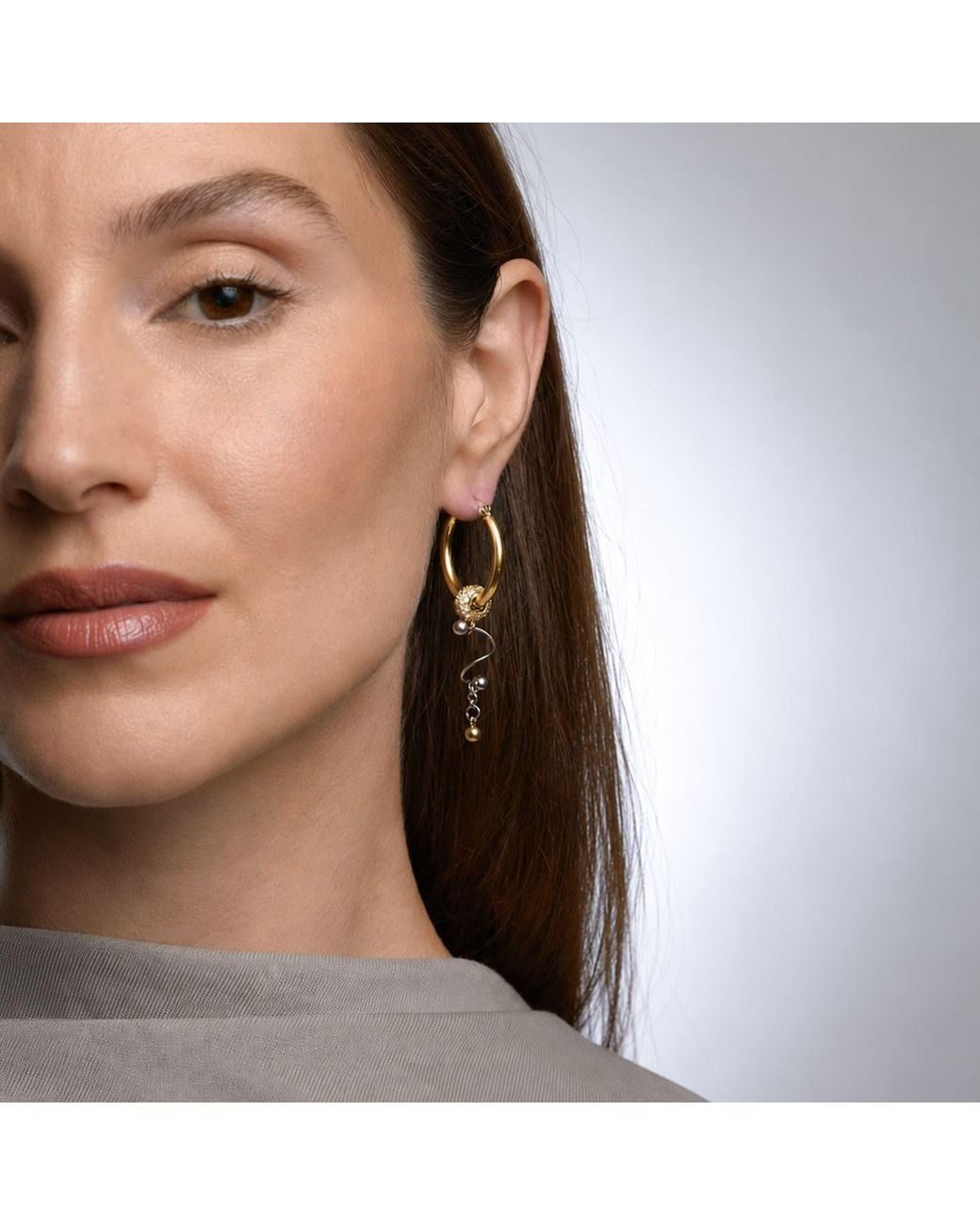 Kirei Metallic Bend Asymmetric Hoop Earrings
