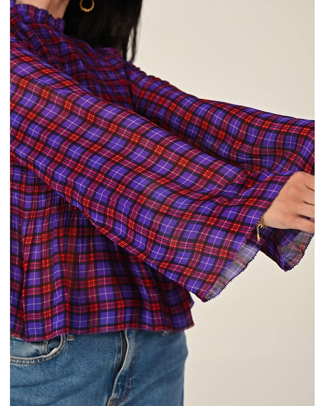 Rose & Nancy Purple Monica Smocked Check Blouse