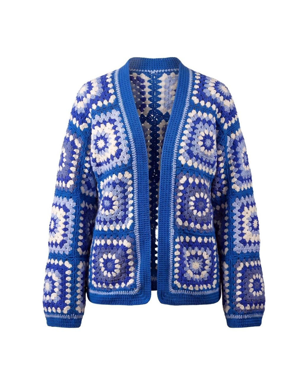 Ana Chic Blue Granny Square Handmade Crochet Oversized Cardigan