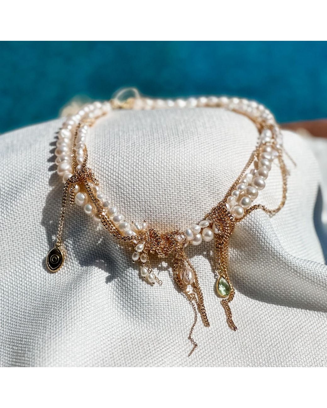 Babaloo Metallic Neutrals Undone Pearl And Chain Necklace