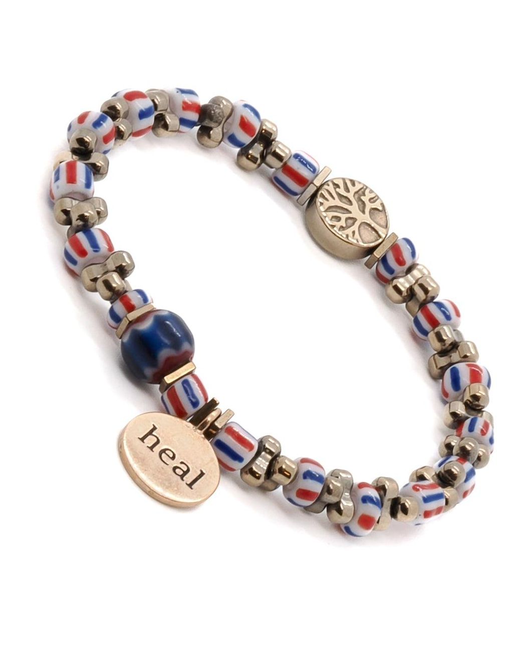 Ebru Jewelry Metallic African Beaded Heal Charm Bracelet