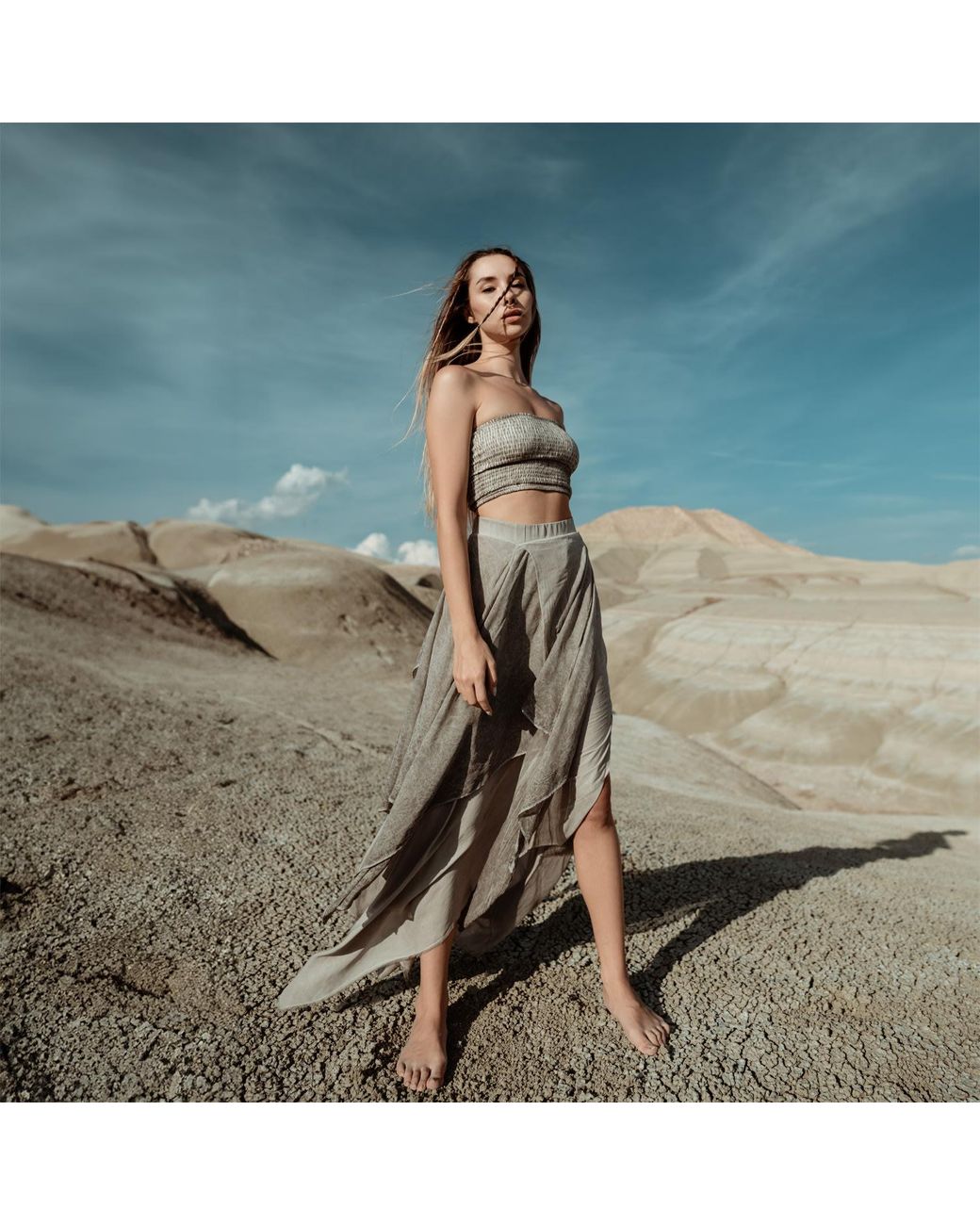 Zhenabia Gray Neutrals Bia Skirt Light