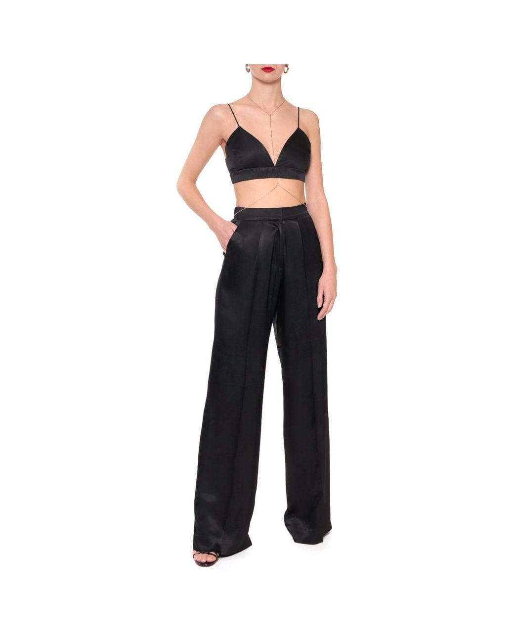 AGGI by HALEWSKI Black Asha Satin Glossy Bralette Top