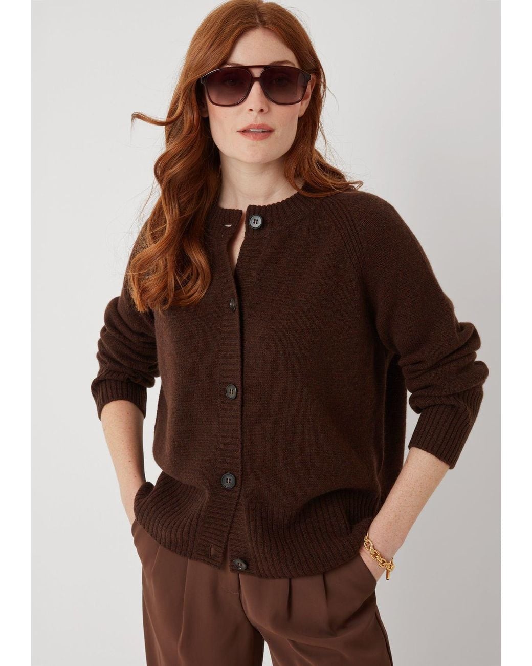Loop Cashmere Brown The Luxe Crew Cardigan