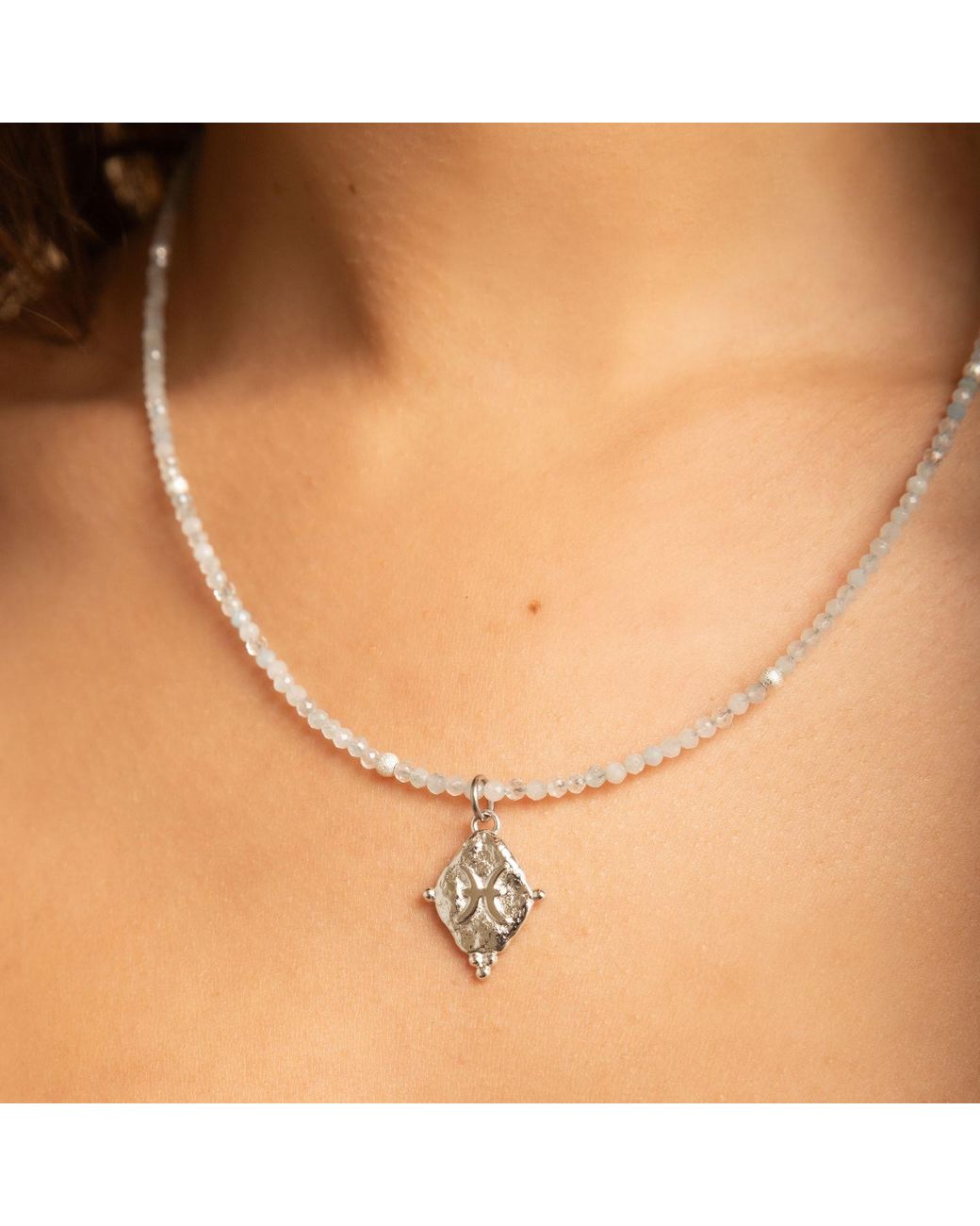 Seven Saints Metallic Pisces Gemstone Choker Necklace, Aquamarine, Plated