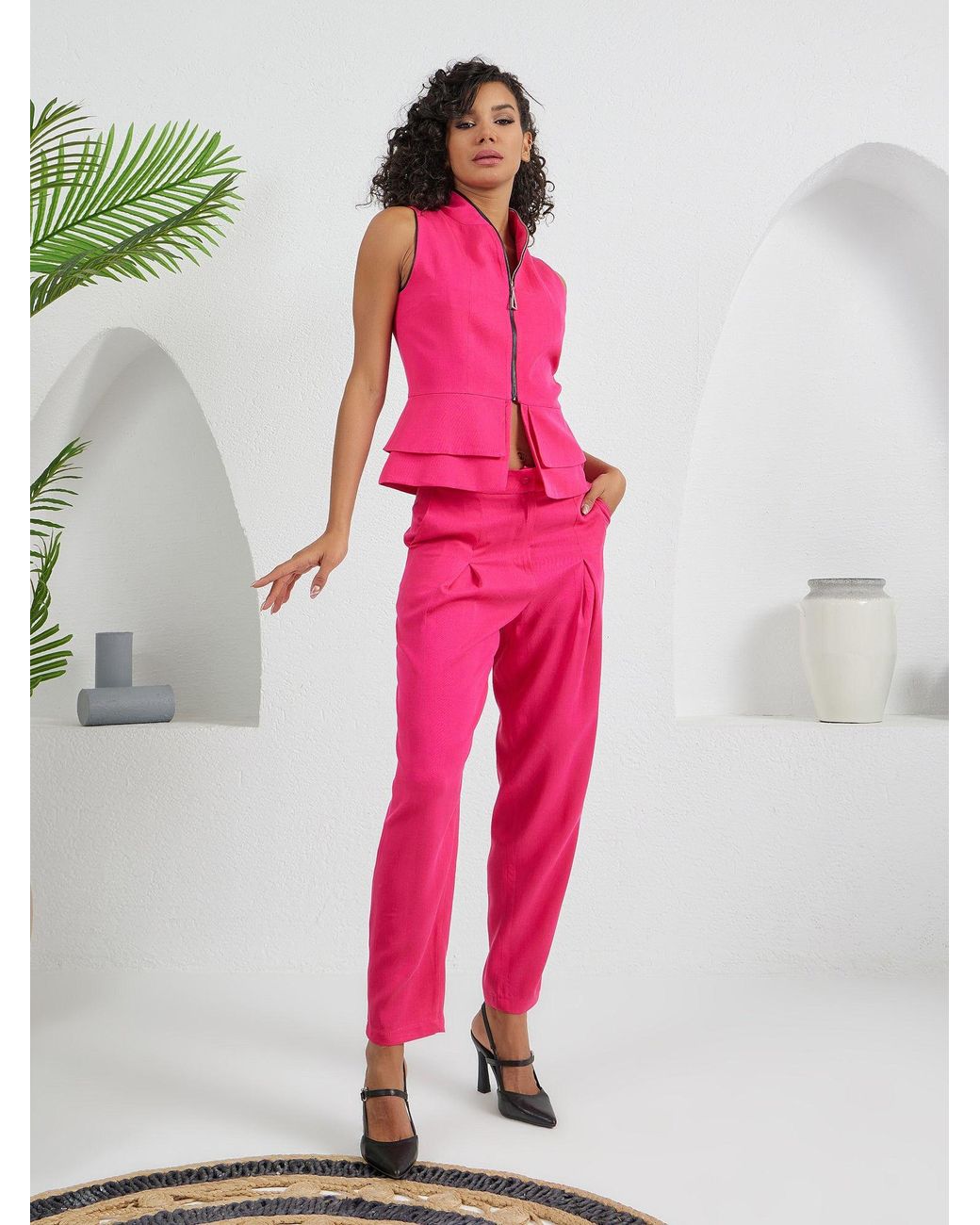 Lumina Eligma Pink Construct Suit Pants Ensemble Fuschia