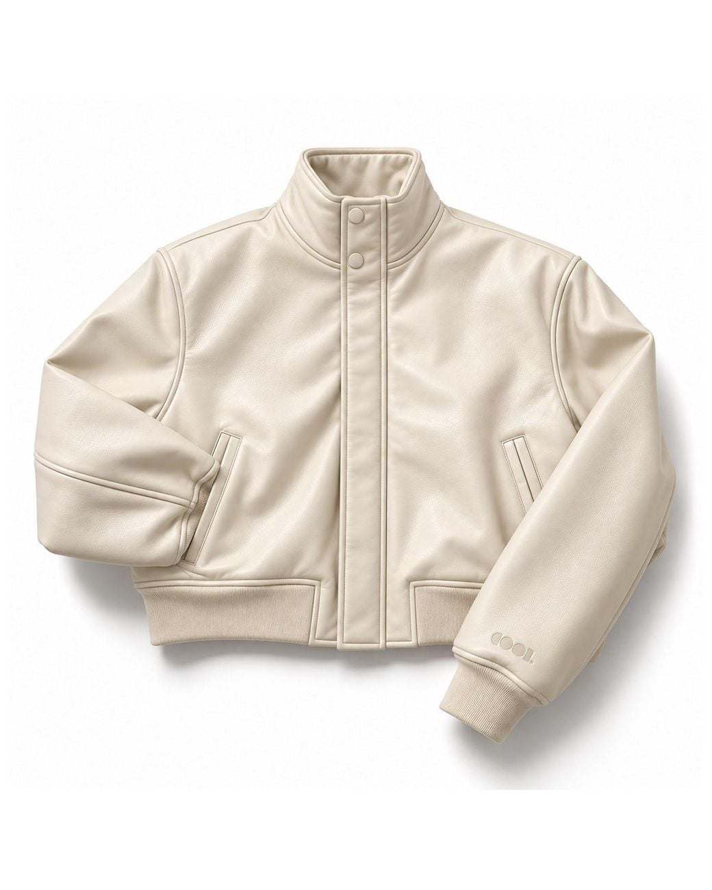 COOL Creative Natural Neutrals Cropped Funnel Neck Leather Bomber Jacket