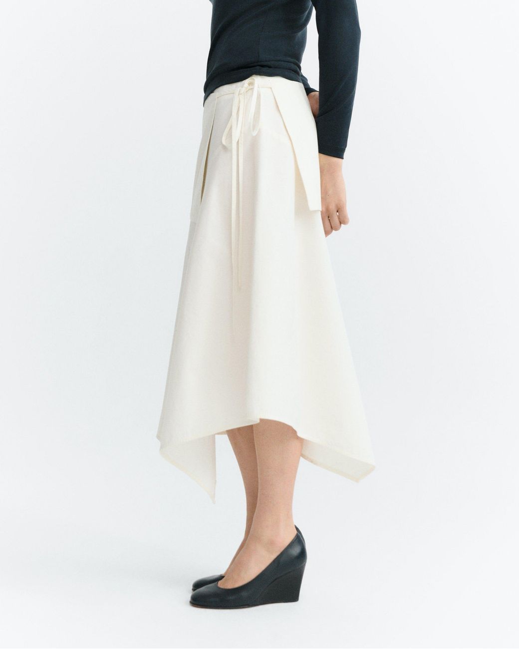 Thinking Mu White Benita Midi Skirt With Front Overlay