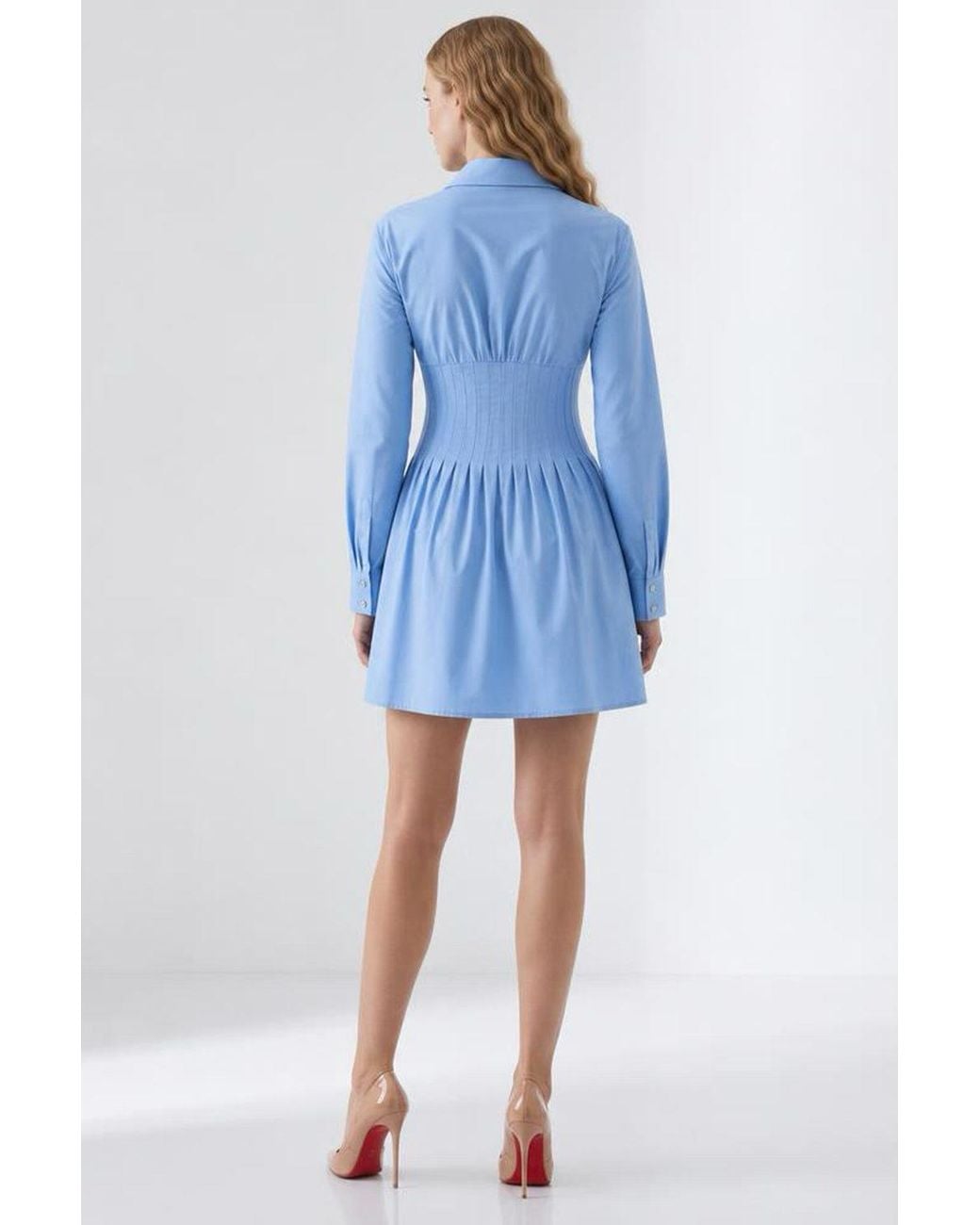 Exquise Blue Christine Fitted Mini Dress With Metal Buttons