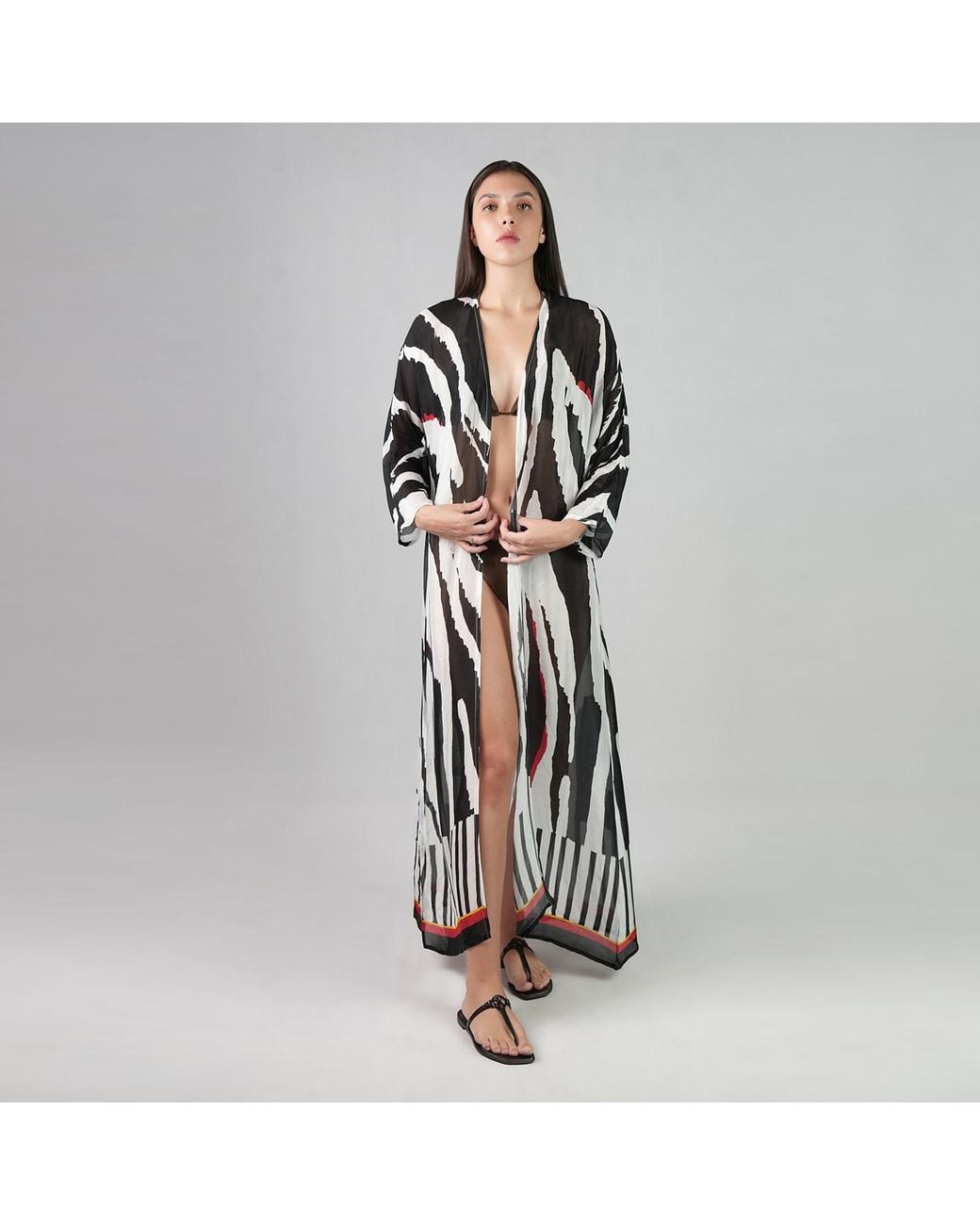 DHARA SHETH DUBAI Black Into The Wild And Stripe Zebra Animal Print Kimono Dress