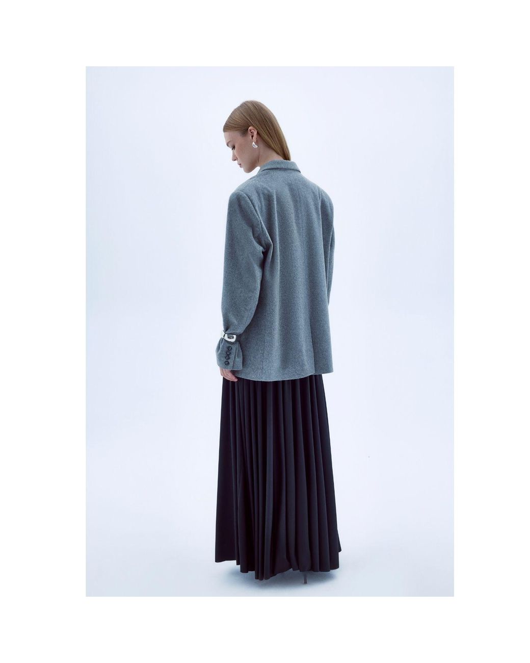 NAZLI CEREN Gray Boxy Wool Blazer