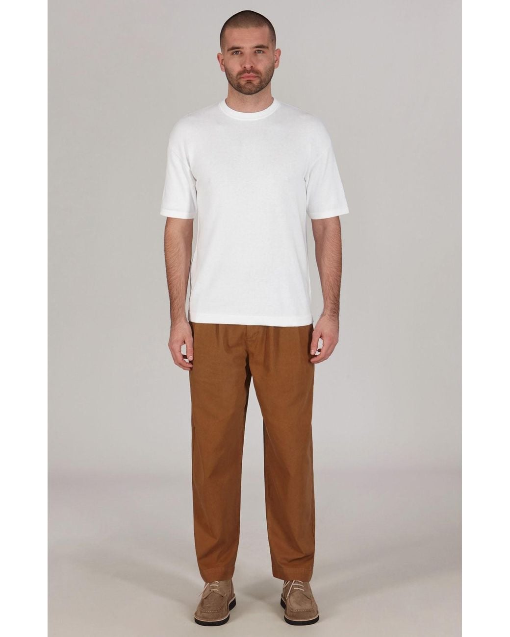 Paul James Knitwear White Lightweight Cotton Ewann Oversized Knitted T-Shirt for men