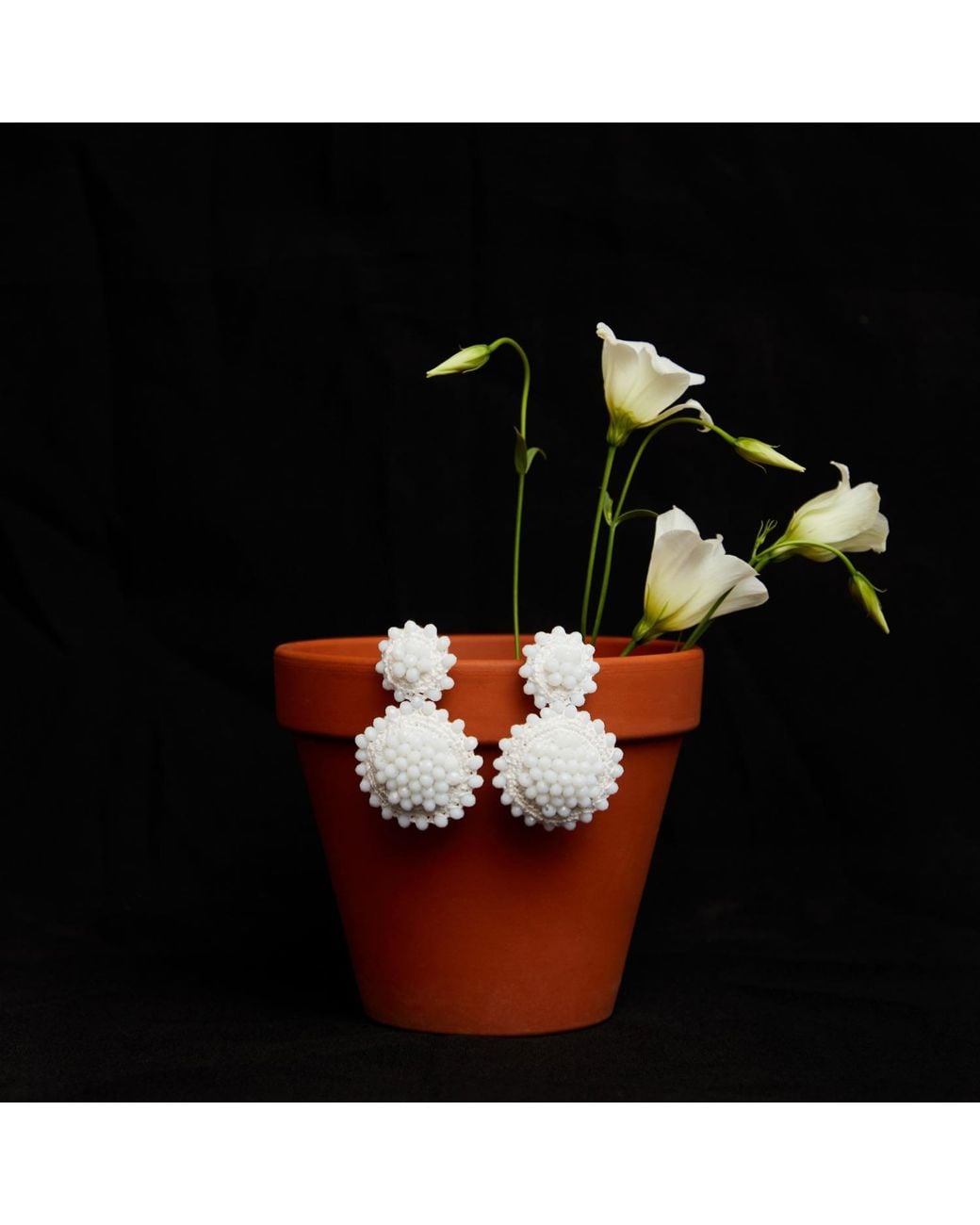 PINAR OZEVLAT White Sunflower Drop Earrings
