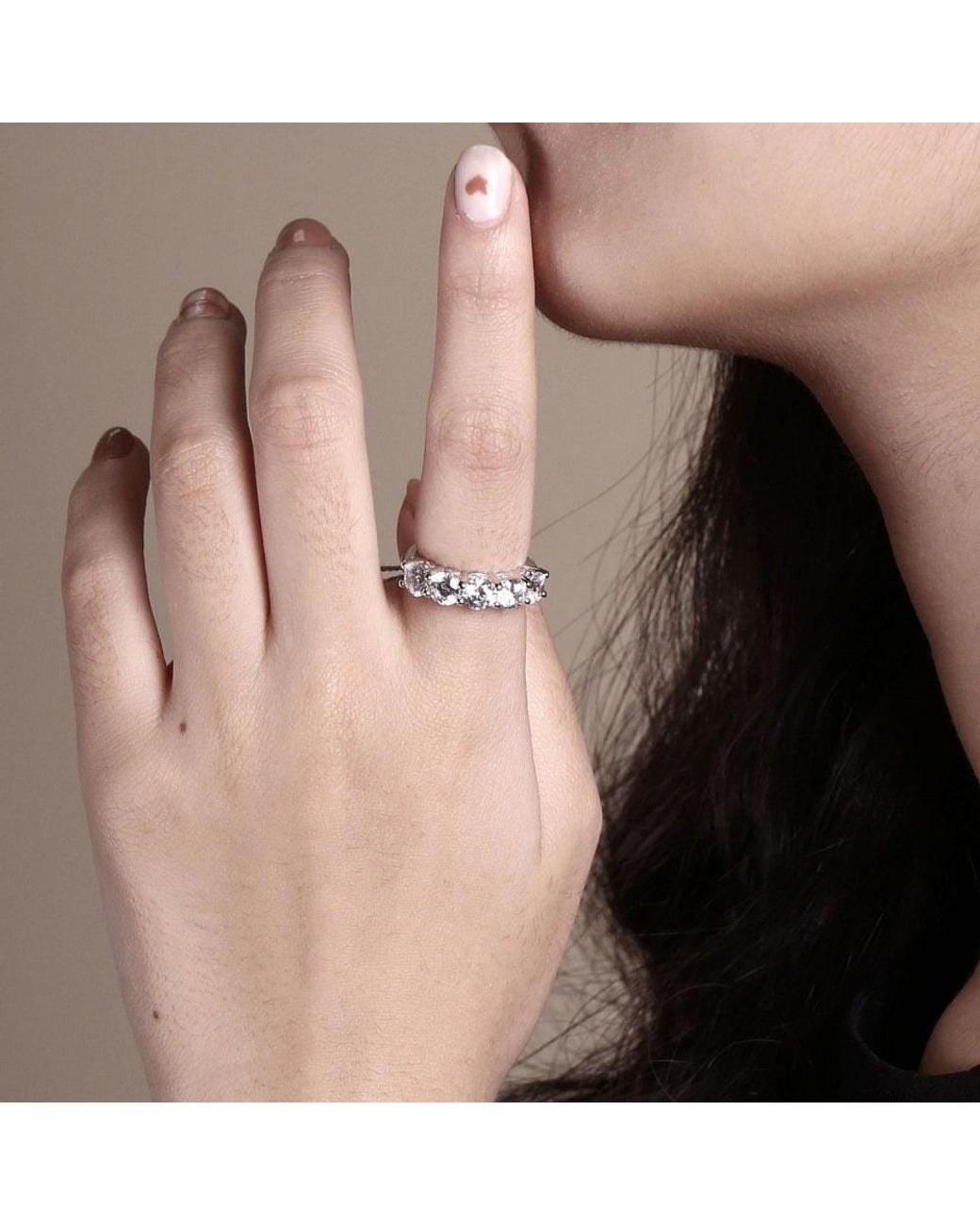Diamonbliss Metallic Round Cut 5.25Mm Prong Set Five Stones Ring