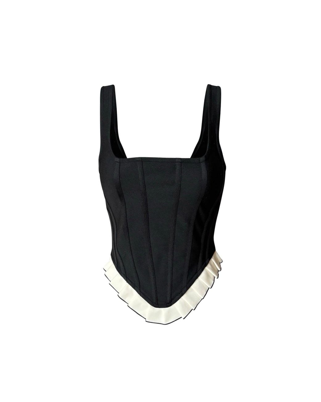 London Atelier Byproduct Black Rib Knit Corset Top With Ruffle