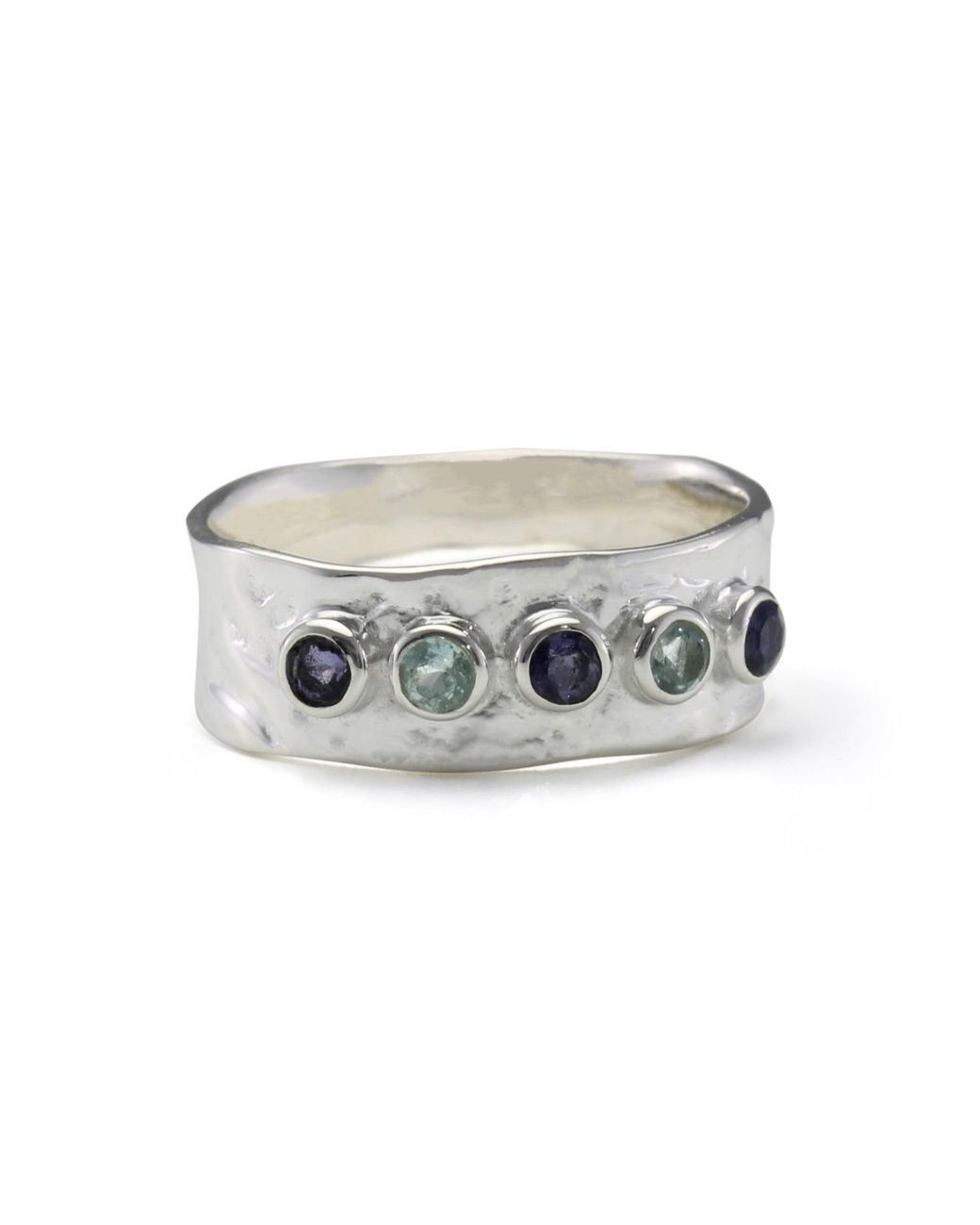 Isla Silver White Lightly Hammered Topaz & Iolite Ring