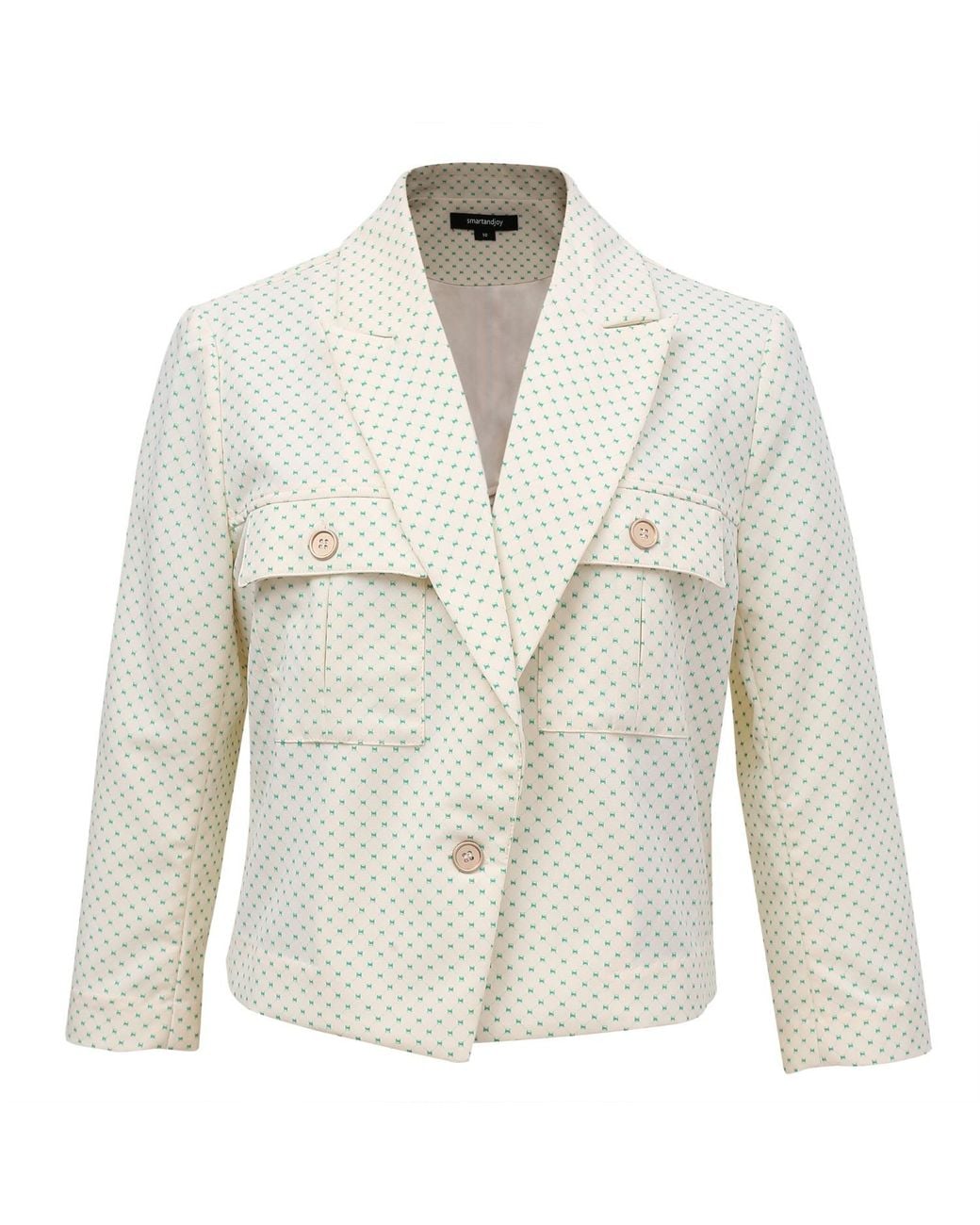 Smart and Joy White Safari Pockets Crop Jacket With Dots Print
