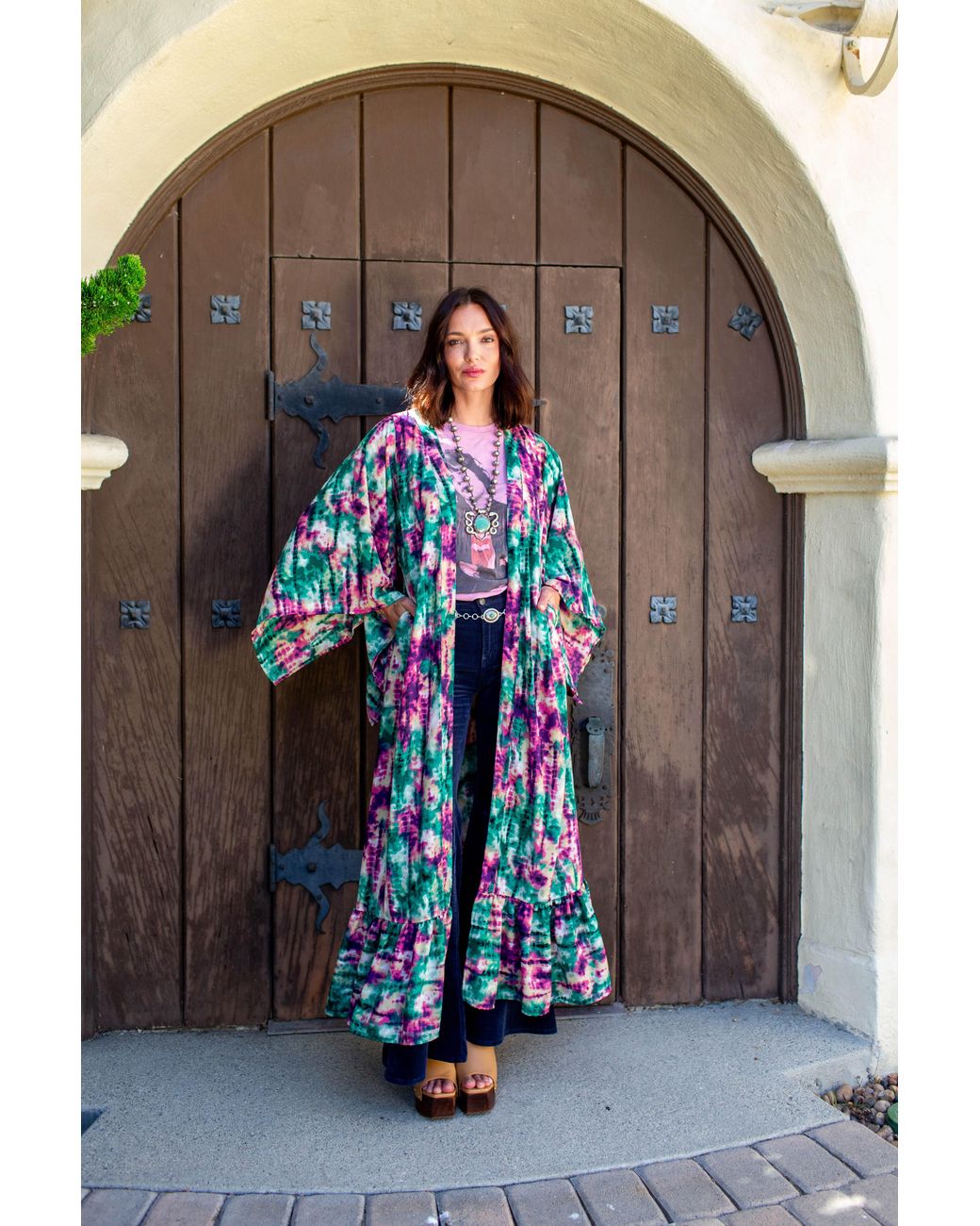 Jennafer Grace Green Janys Scarf Sleeve Kimono