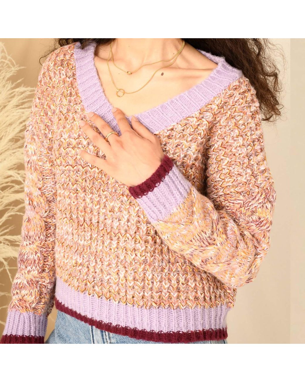 Cara & The Sky Pink Amy V-neck Cable Jumper