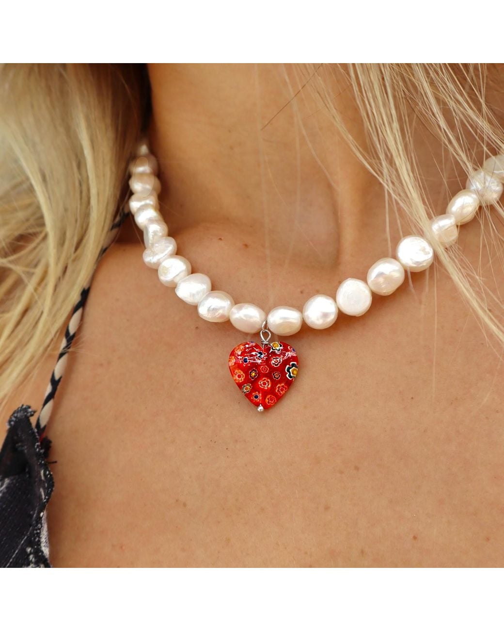 Mineralgems•Studio Red Pearl Necklace With Heart