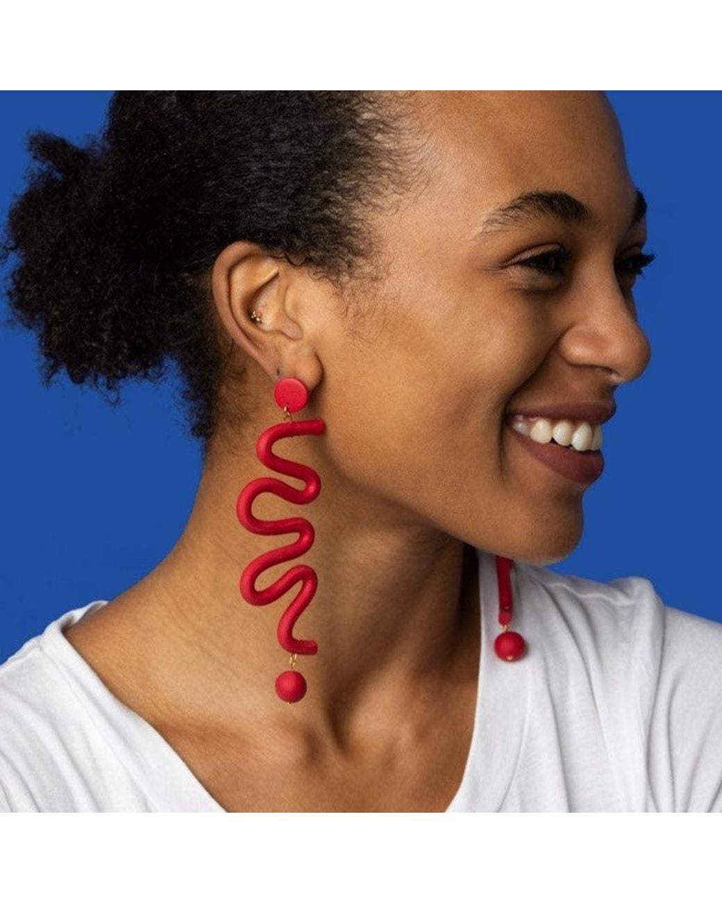 By Chavelli Red Tube Squiggles Dangly Statement Earrings