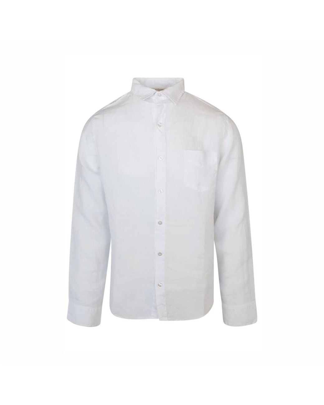 Haris Cotton White Long Sleeved Front Pocket Linen Shirt for men
