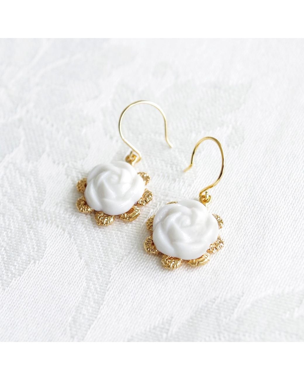POPORCELAIN Metallic Everyday Porcelain Camellia Flower Charm Earrings