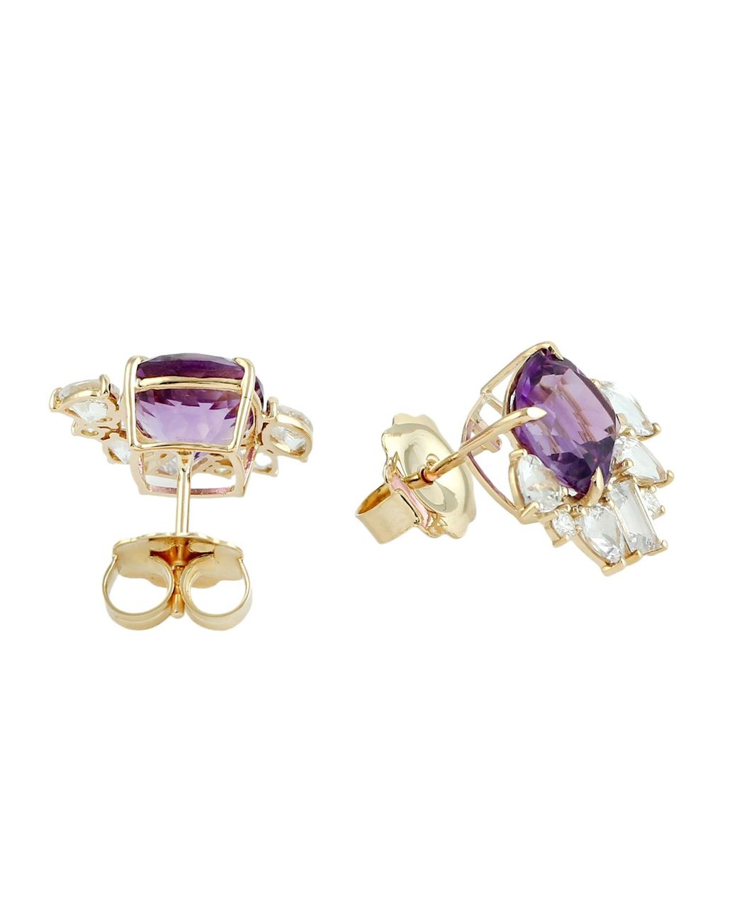 Artisan Purple 18K Amethyst, Sapphire & Diamond Cluster Stud Earrings