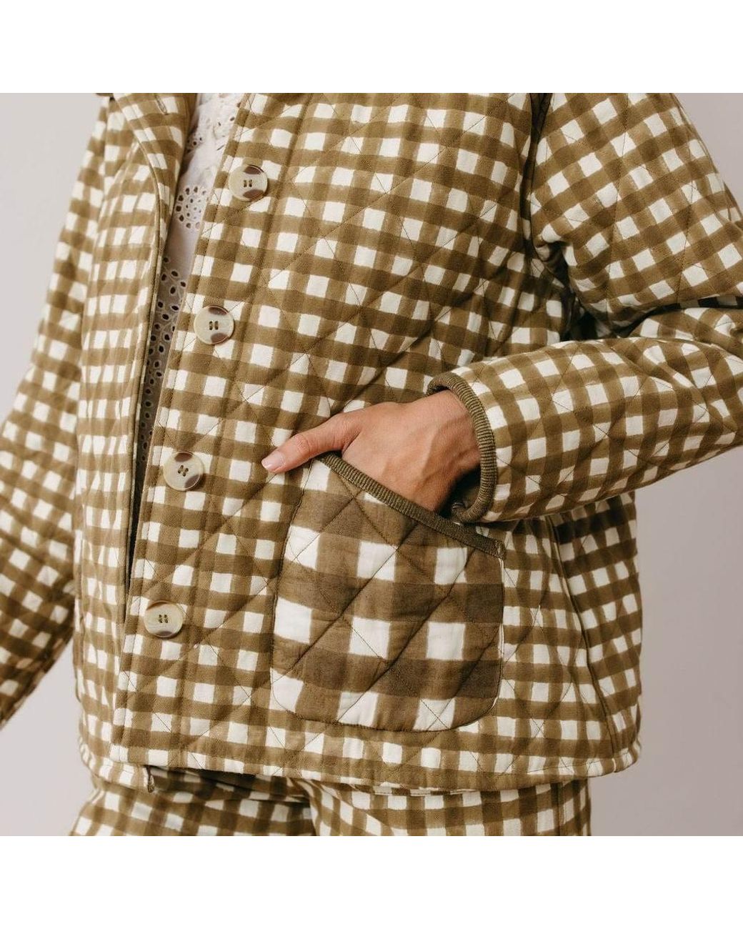 SUNSHINE TIENDA Green Painted Gingham Barn Jacket