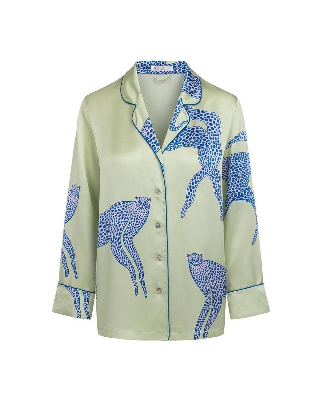 Pola Brand Blue Mulberry Silk Long-Sleeve Pajama Shirt