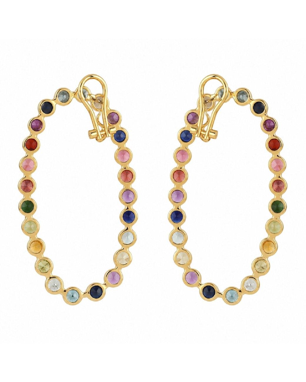 Artisan Metallic Natural Multi Sapphire Stud Earrings 18k Yellow Gold Gemstone