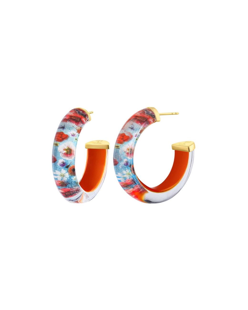 Gold & Honey White Wild Flower Lucite Hoops
