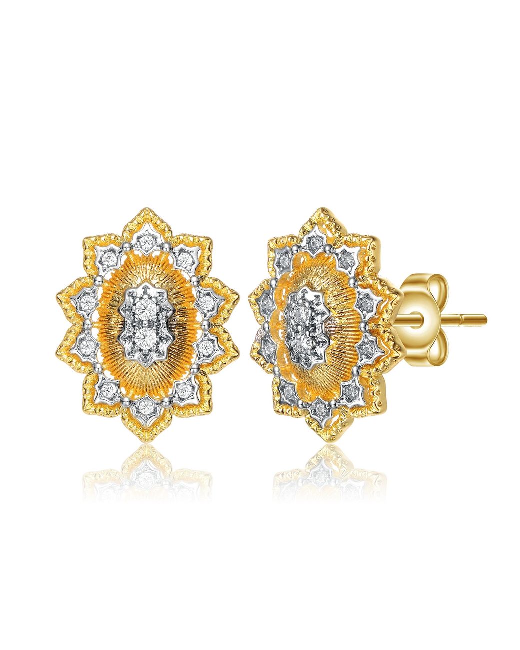 Genevive Jewelry Metallic Rachel Glauber Plated & Cubic Zirconia Floral Stud Earrings