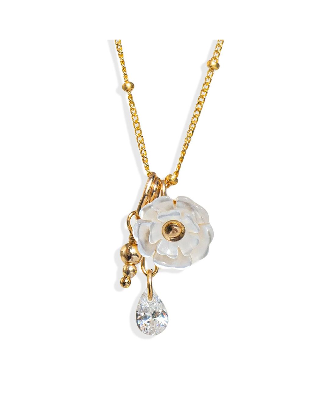 Kate Koel Metallic Pearl Flower Charm Necklace