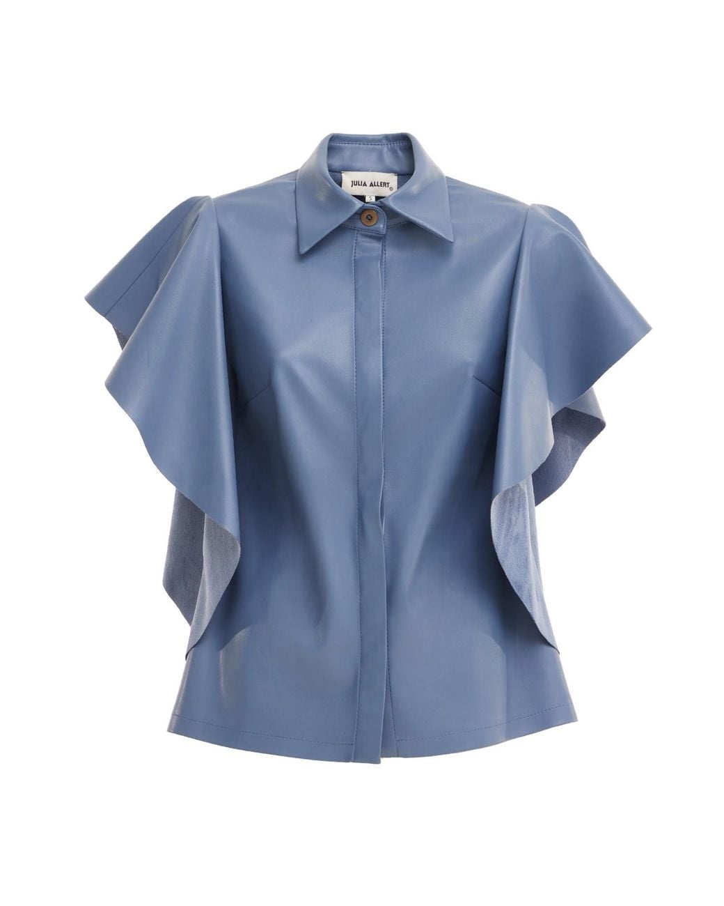 Julia Allert Blue Draped Faux Leather Shirt – Pale