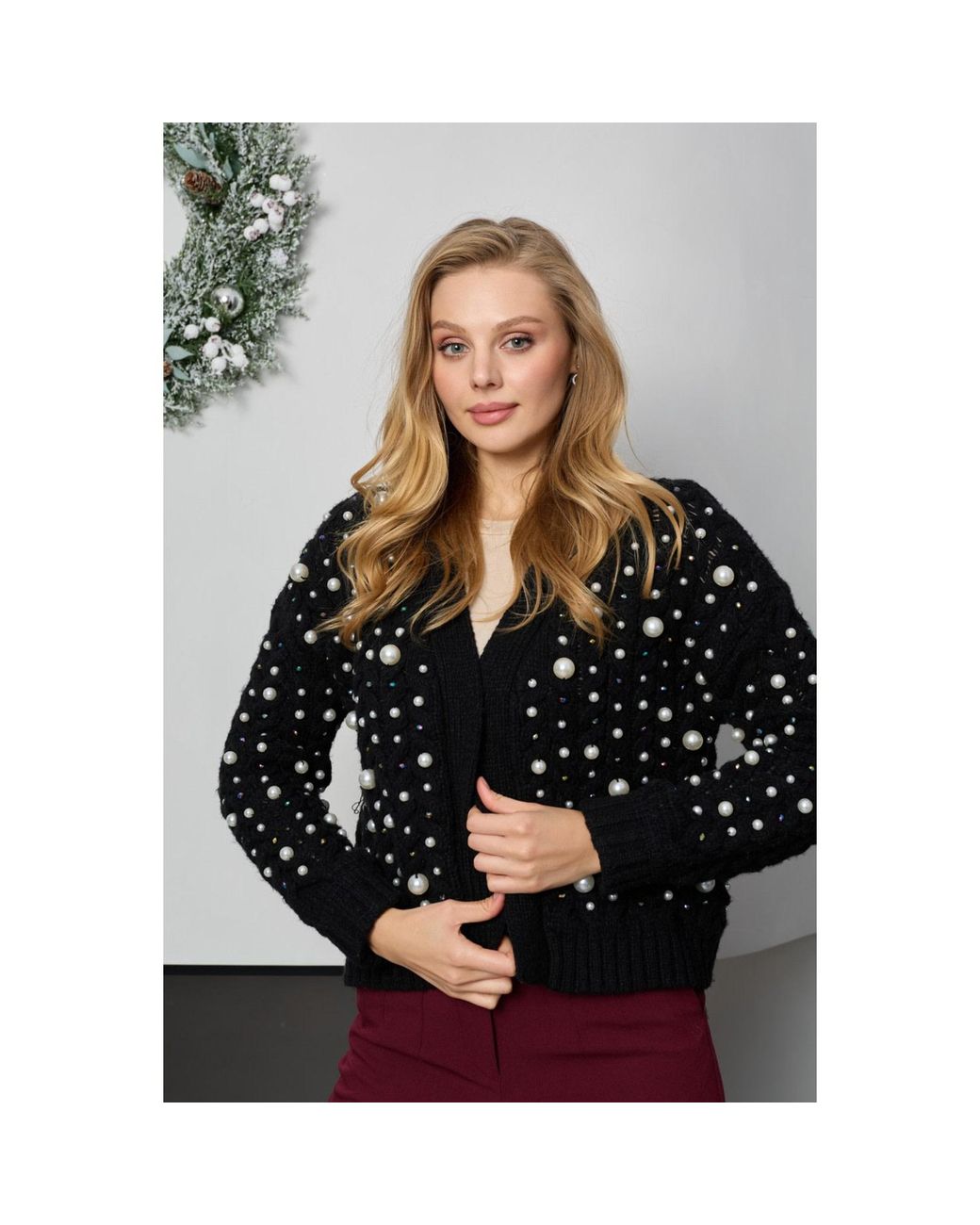 Saachi Black Holiday Cardigan Pearl Knit