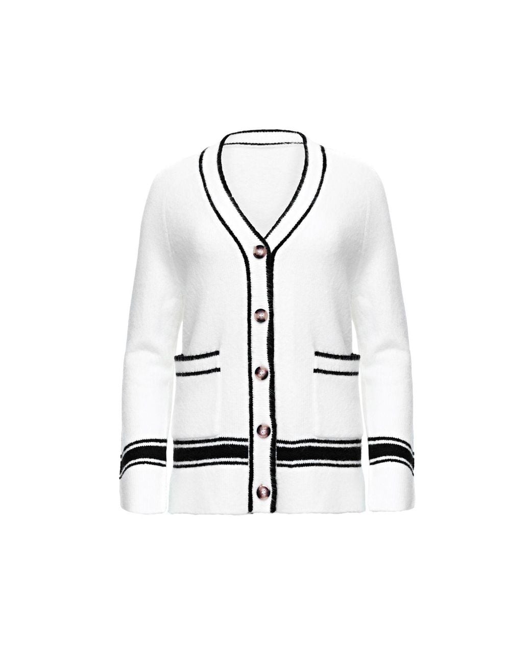 Goldie Byrd White Fuzzy Striped Cardigan